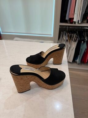 Jimmy Choo cork and black suede shoes size 42